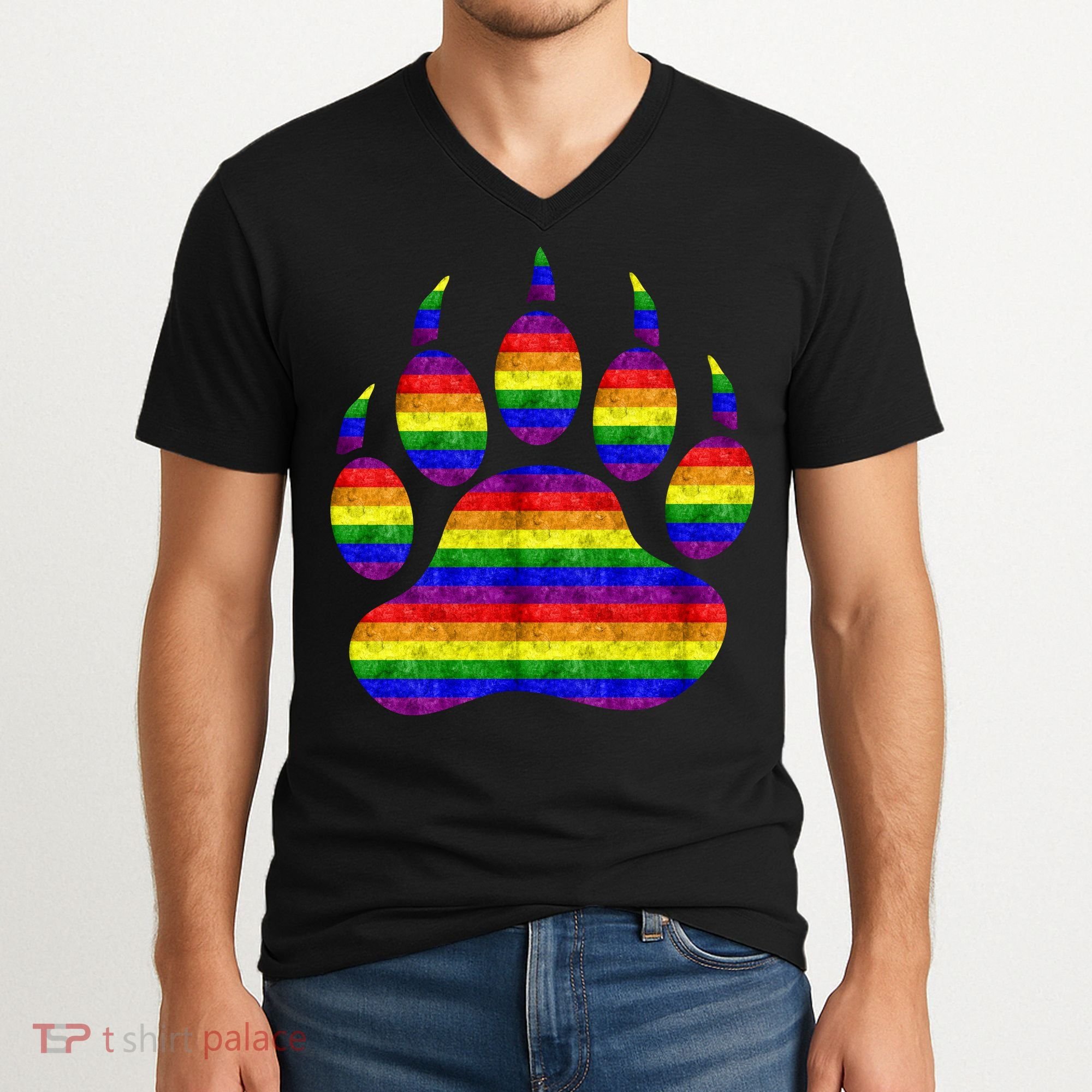 Rainbow Bear Paw V-Neck T-Shirt