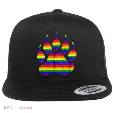 Rainbow Bear Paw Flat Bill Trucker Hat