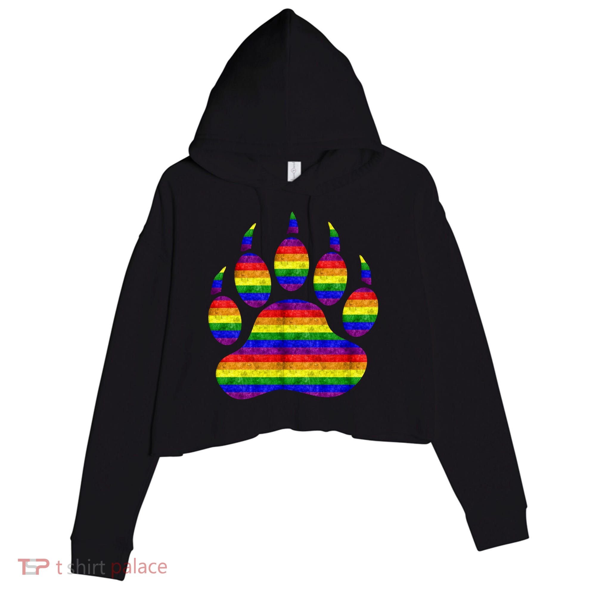 Rainbow Bear Paw Crop Fleece Hoodie