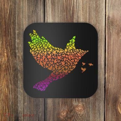 Rainbow Bird Abstract Flock Coaster