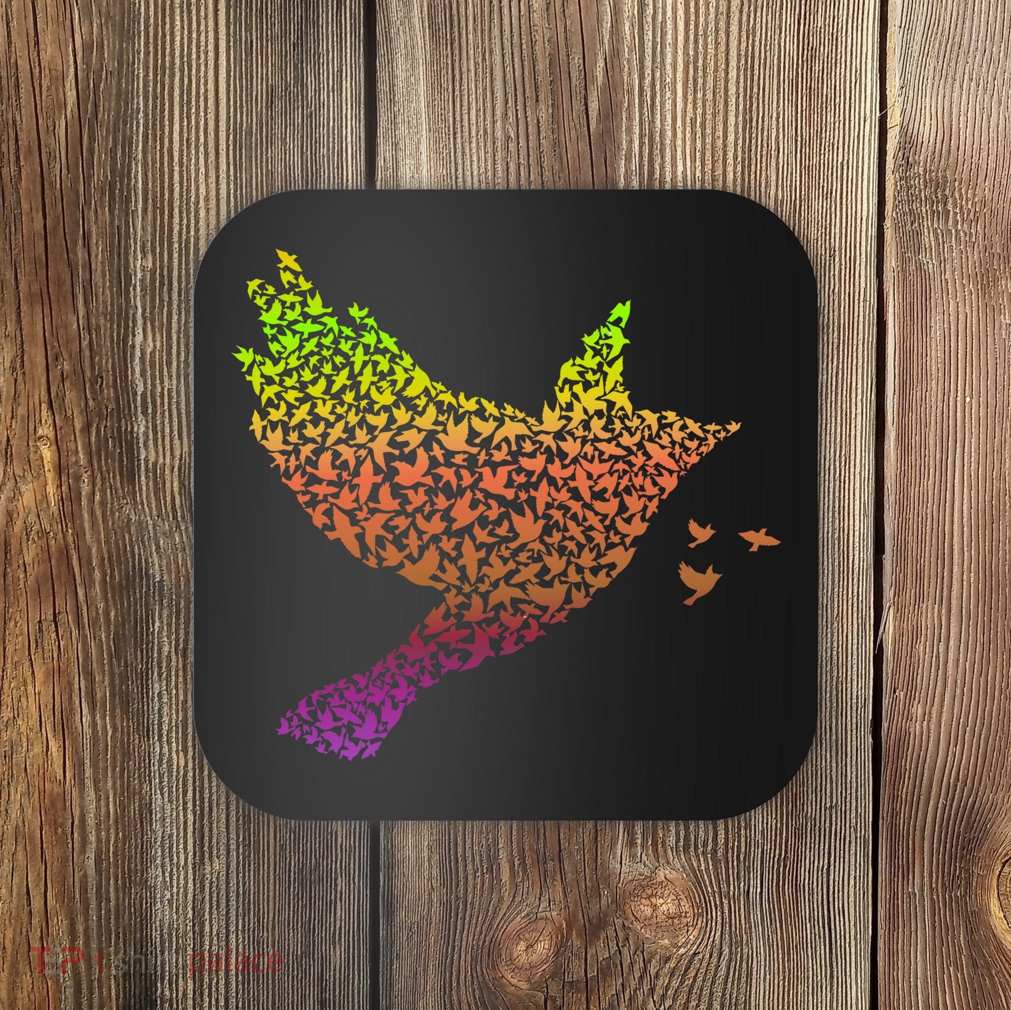 Rainbow Bird Abstract Flock Coaster