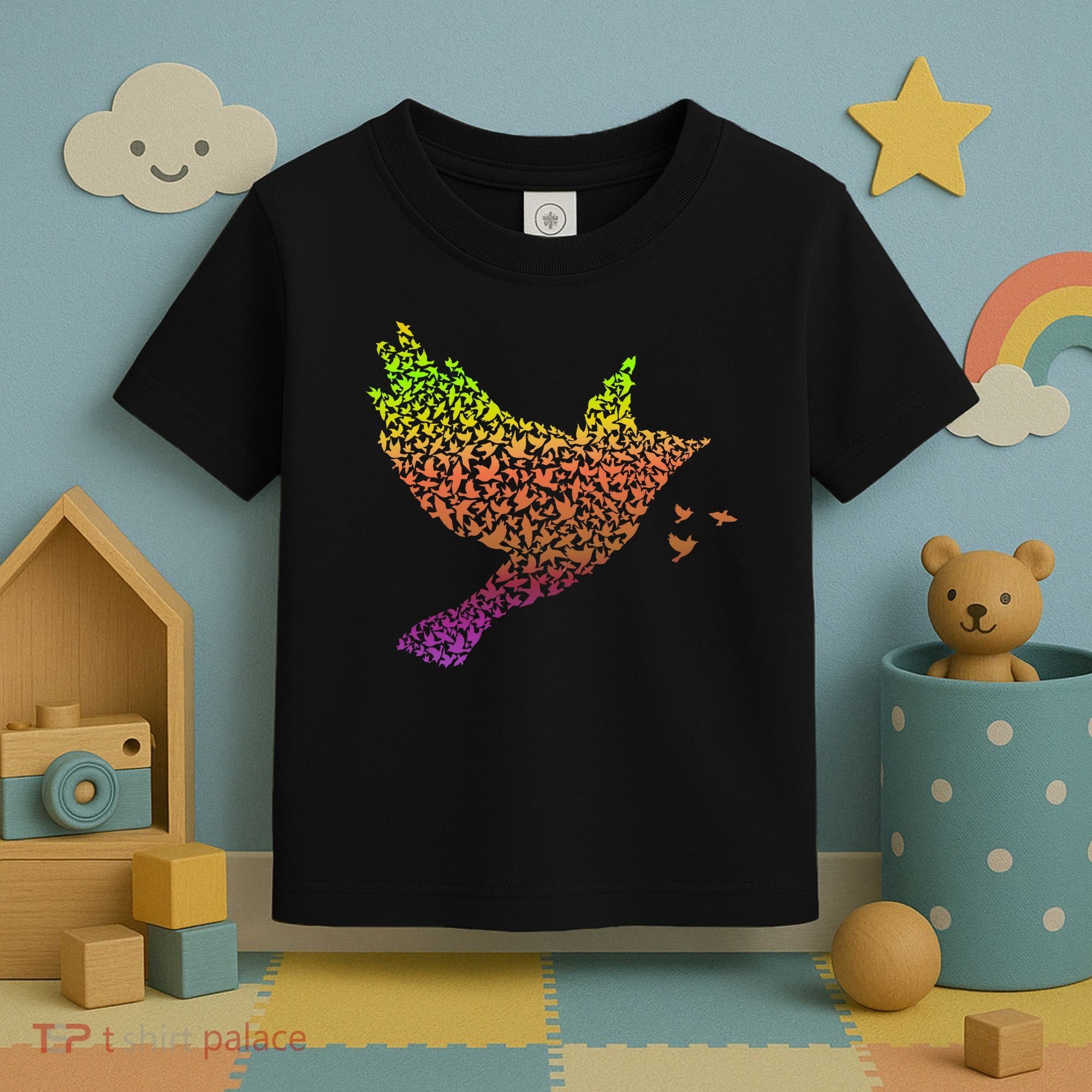 Rainbow Bird Abstract Flock Toddler T-Shirt