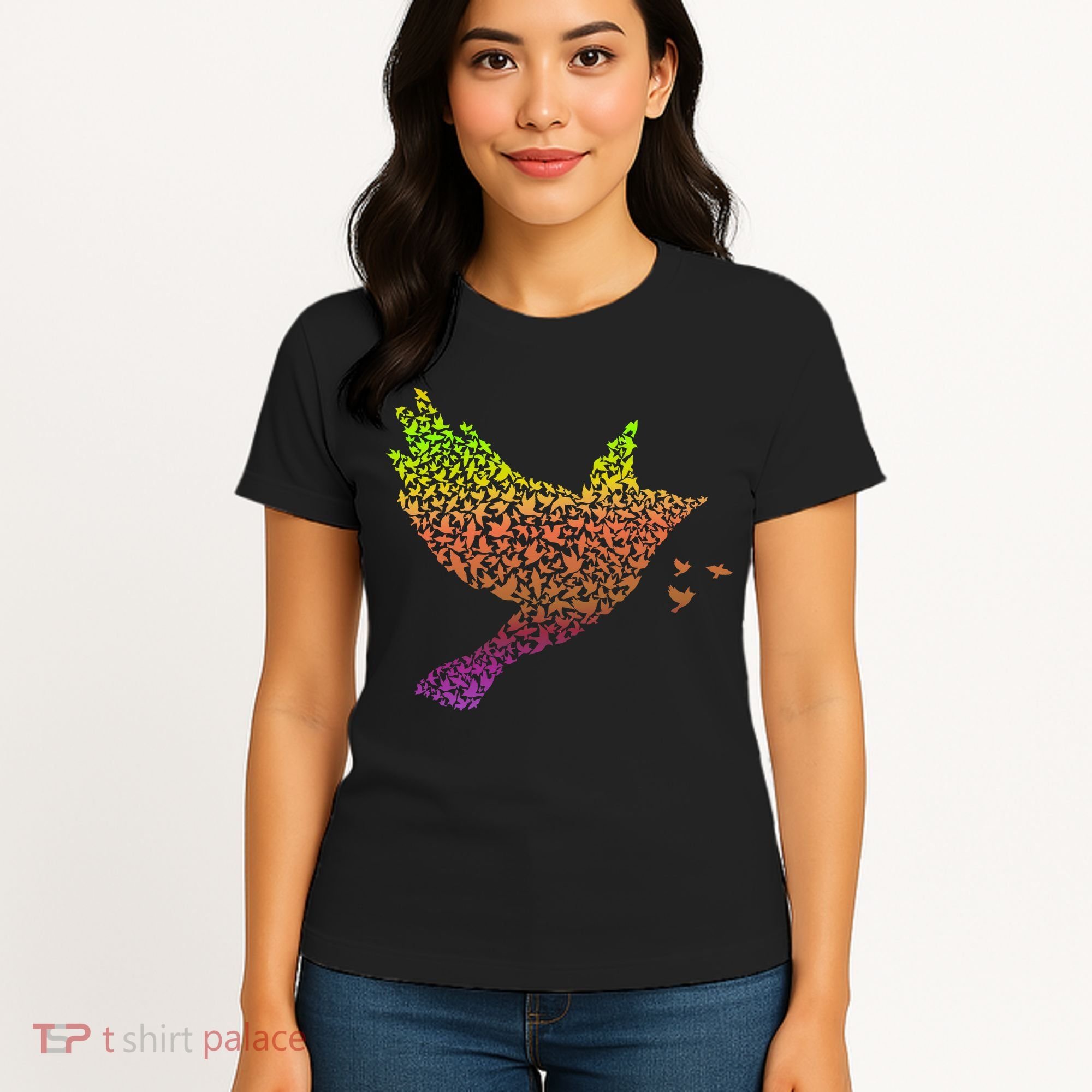 Rainbow Bird Abstract Flock Women's T-Shirt