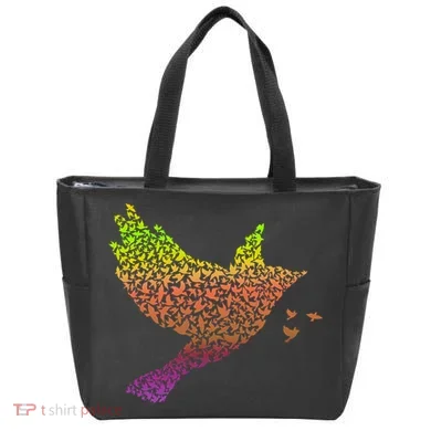 Rainbow Bird Abstract Flock Tote Bag