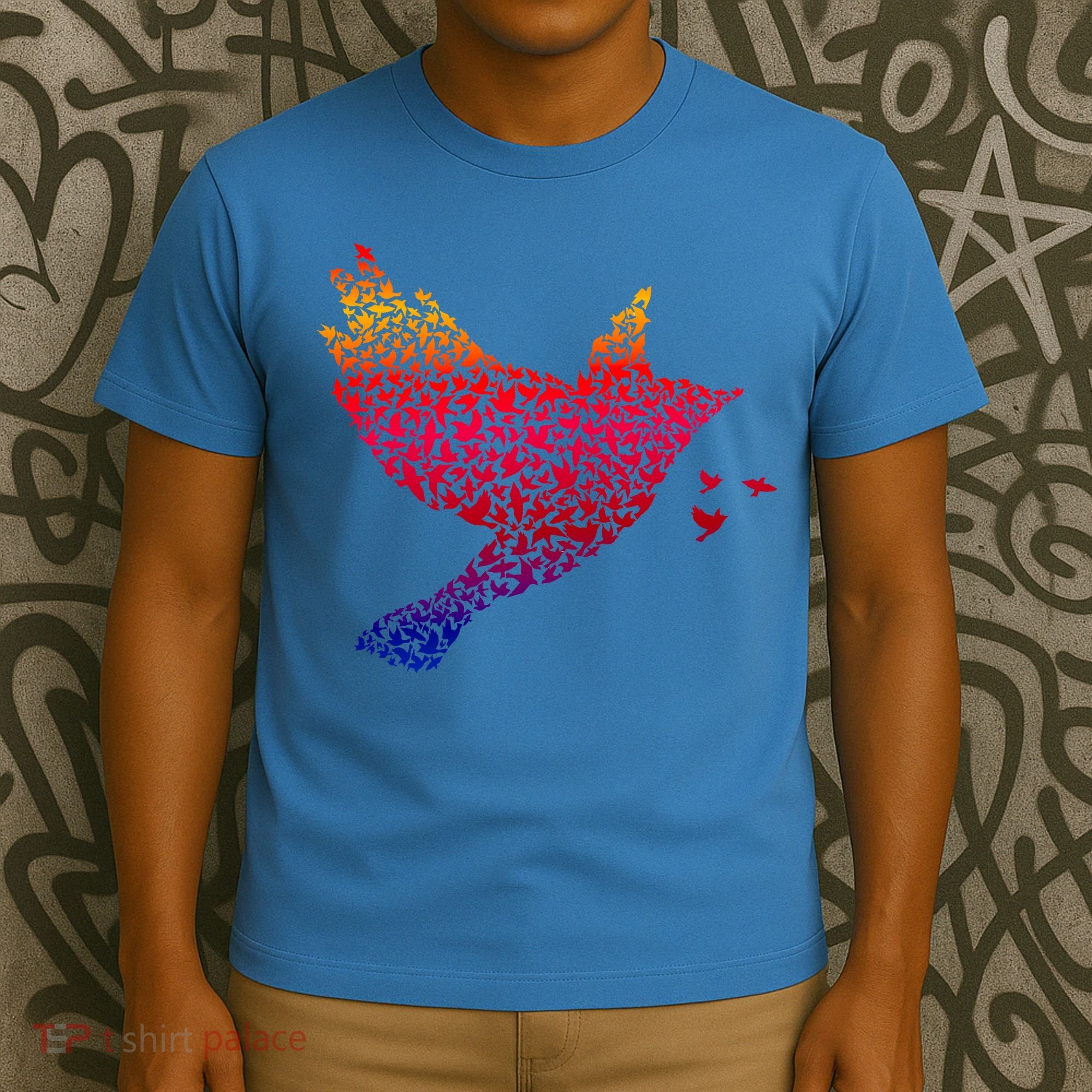 Rainbow Bird Abstract Flock T-Shirt