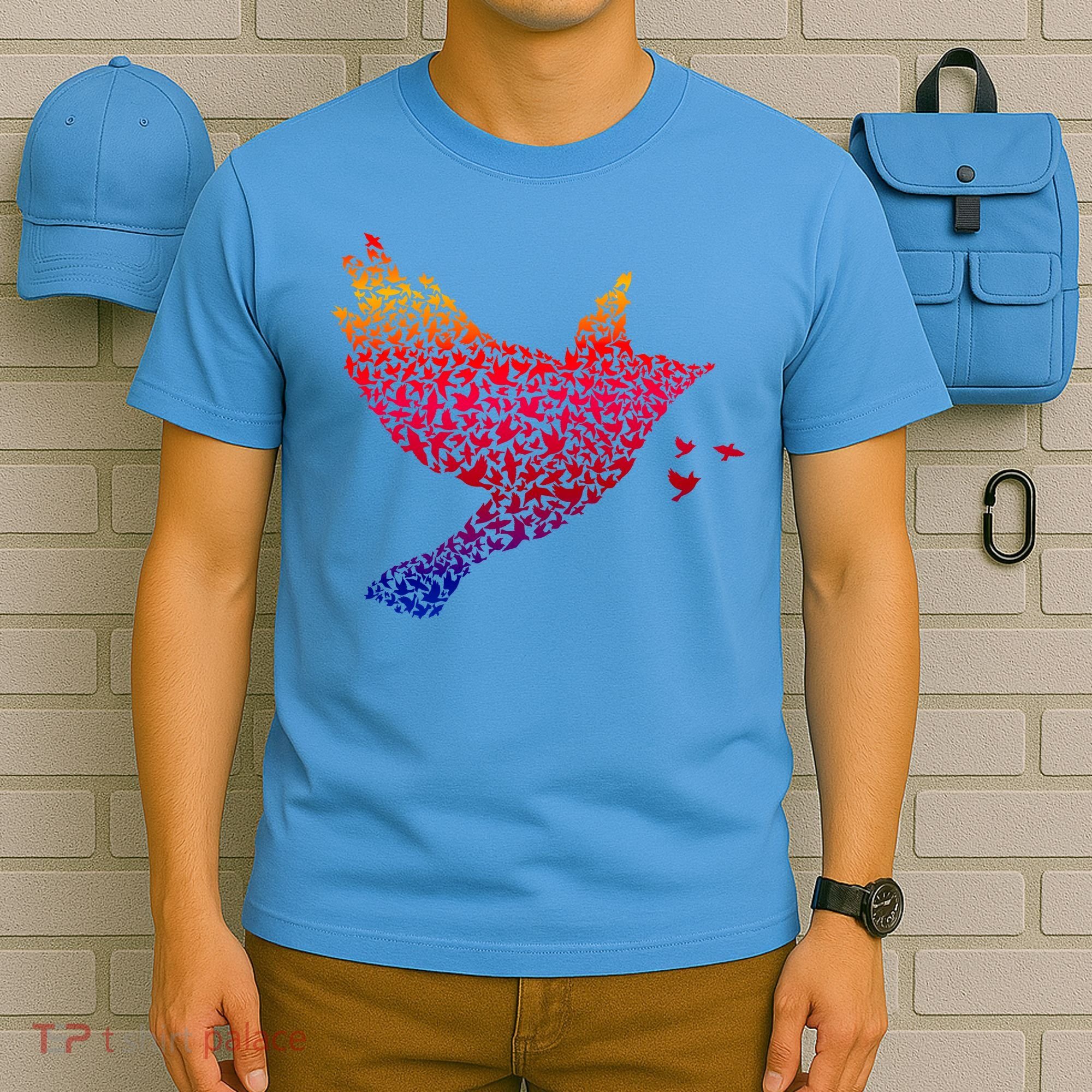 Rainbow Bird Abstract Flock T-Shirt