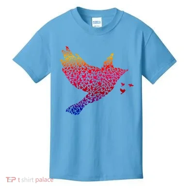 Rainbow Bird Abstract Flock Kids T-Shirt