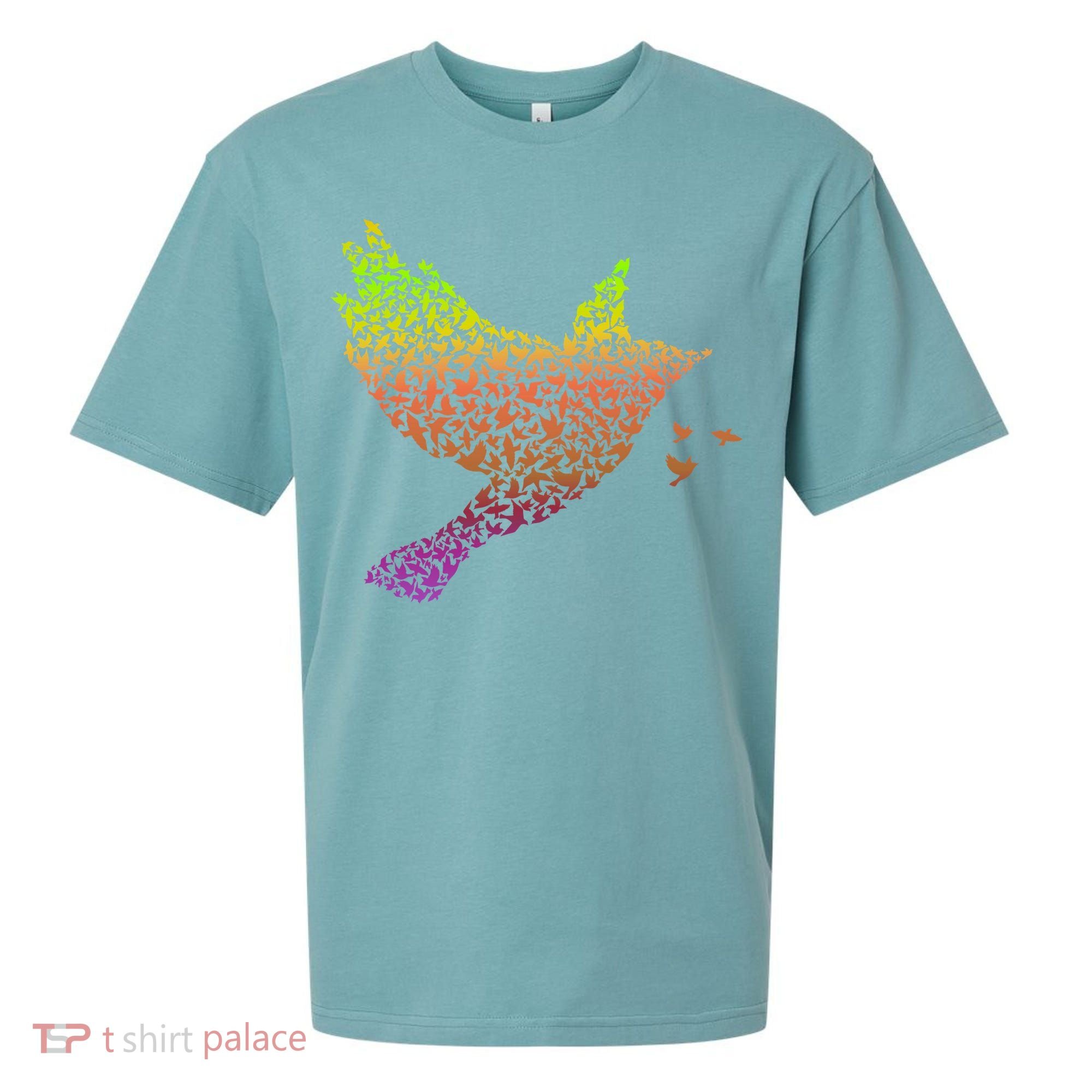Rainbow Bird Abstract Flock Sueded Cloud Jersey T-Shirt