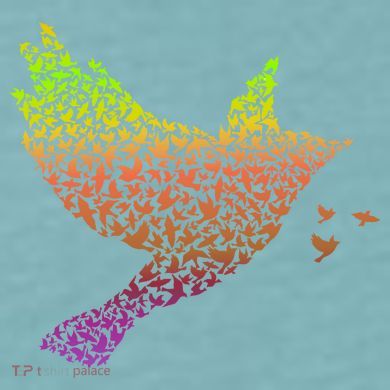 Rainbow Bird Abstract Flock Sueded Cloud Jersey T-Shirt