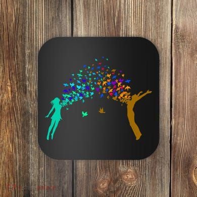 Rainbow Bird Flock Boy And Girl Coaster