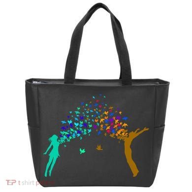 Rainbow Bird Flock Boy And Girl Tote Bag