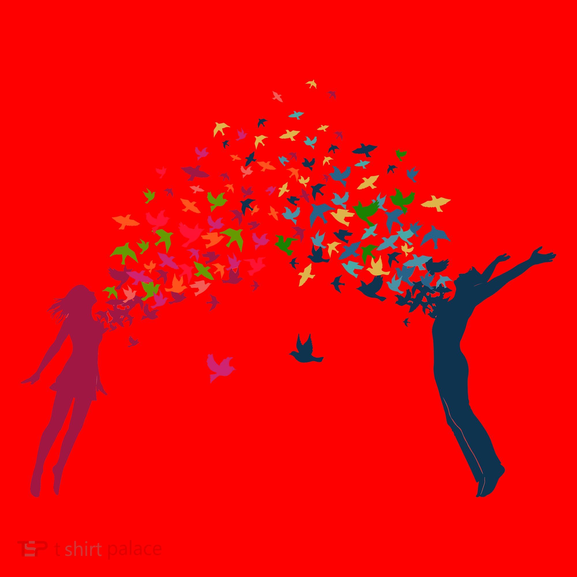 Rainbow Bird Flock Boy And Girl Santa Hat