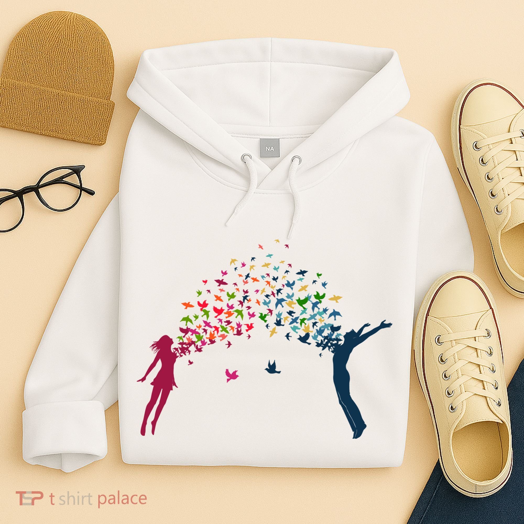 Rainbow Bird Flock Boy And Girl Hoodie