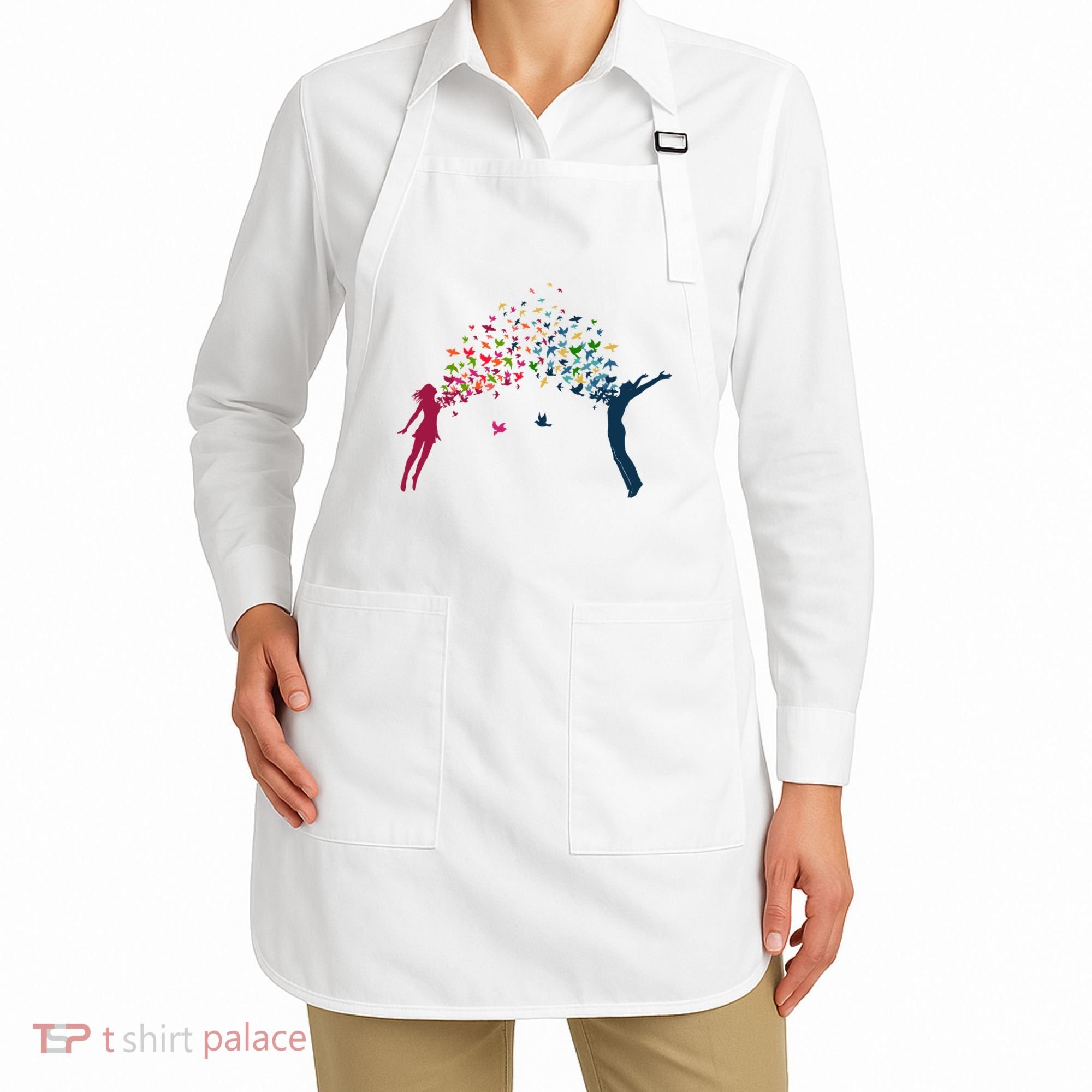 Rainbow Bird Flock Boy And Girl Apron