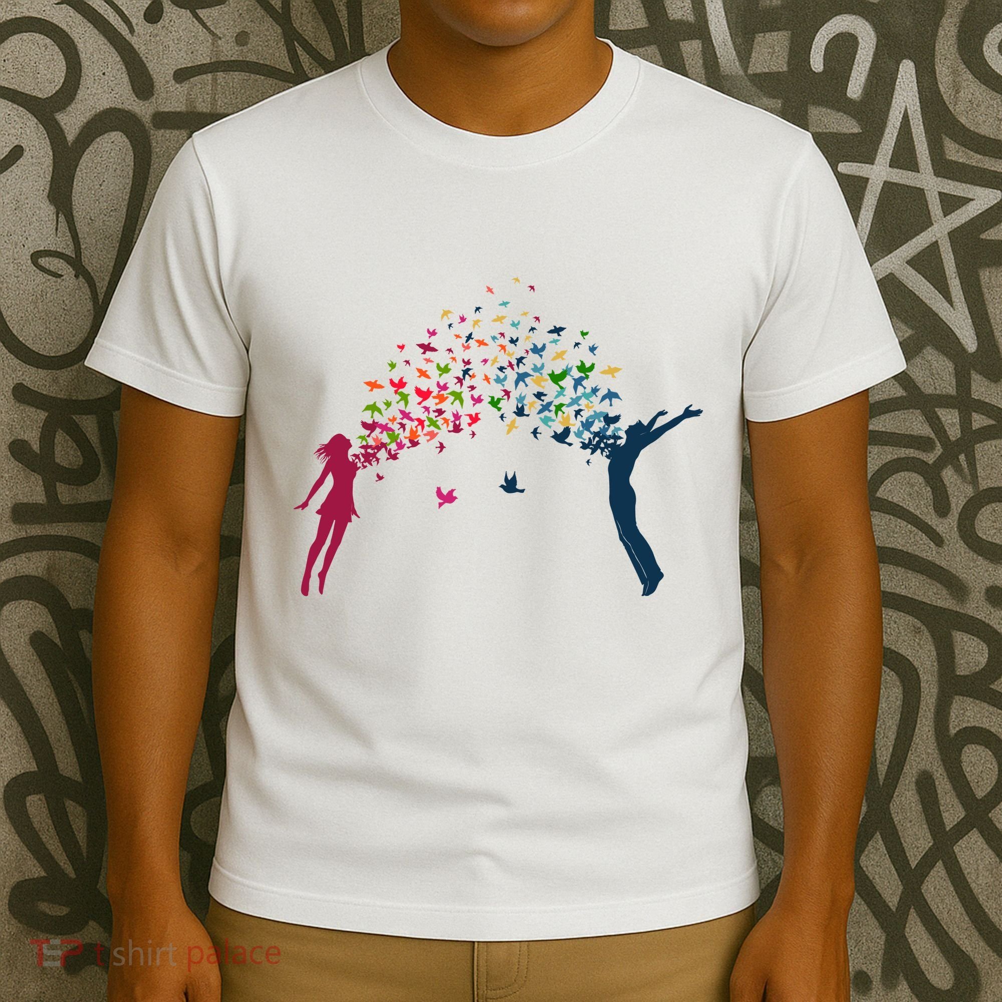 Rainbow Bird Flock Boy And Girl T-Shirt