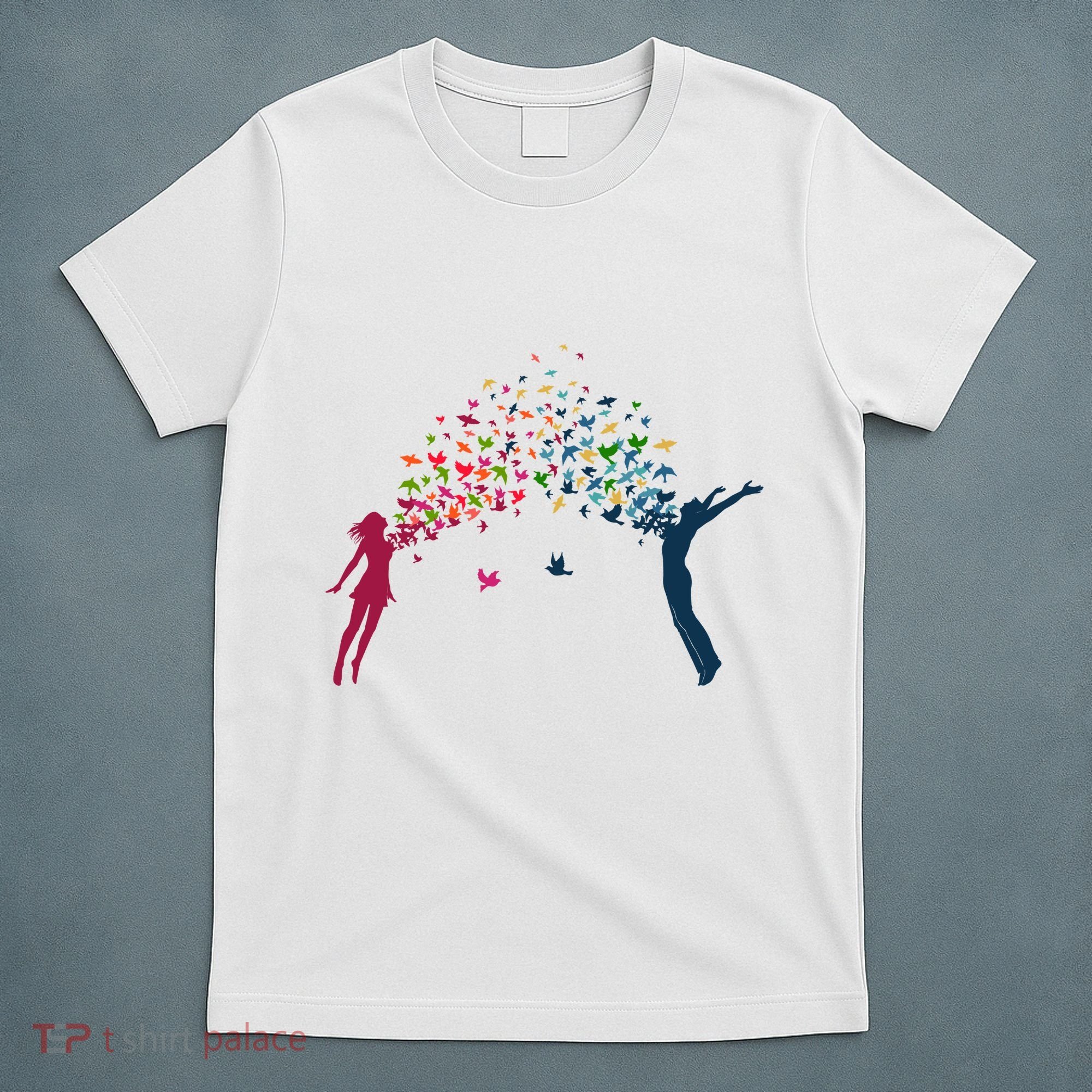 Rainbow Bird Flock Boy And Girl T-Shirt