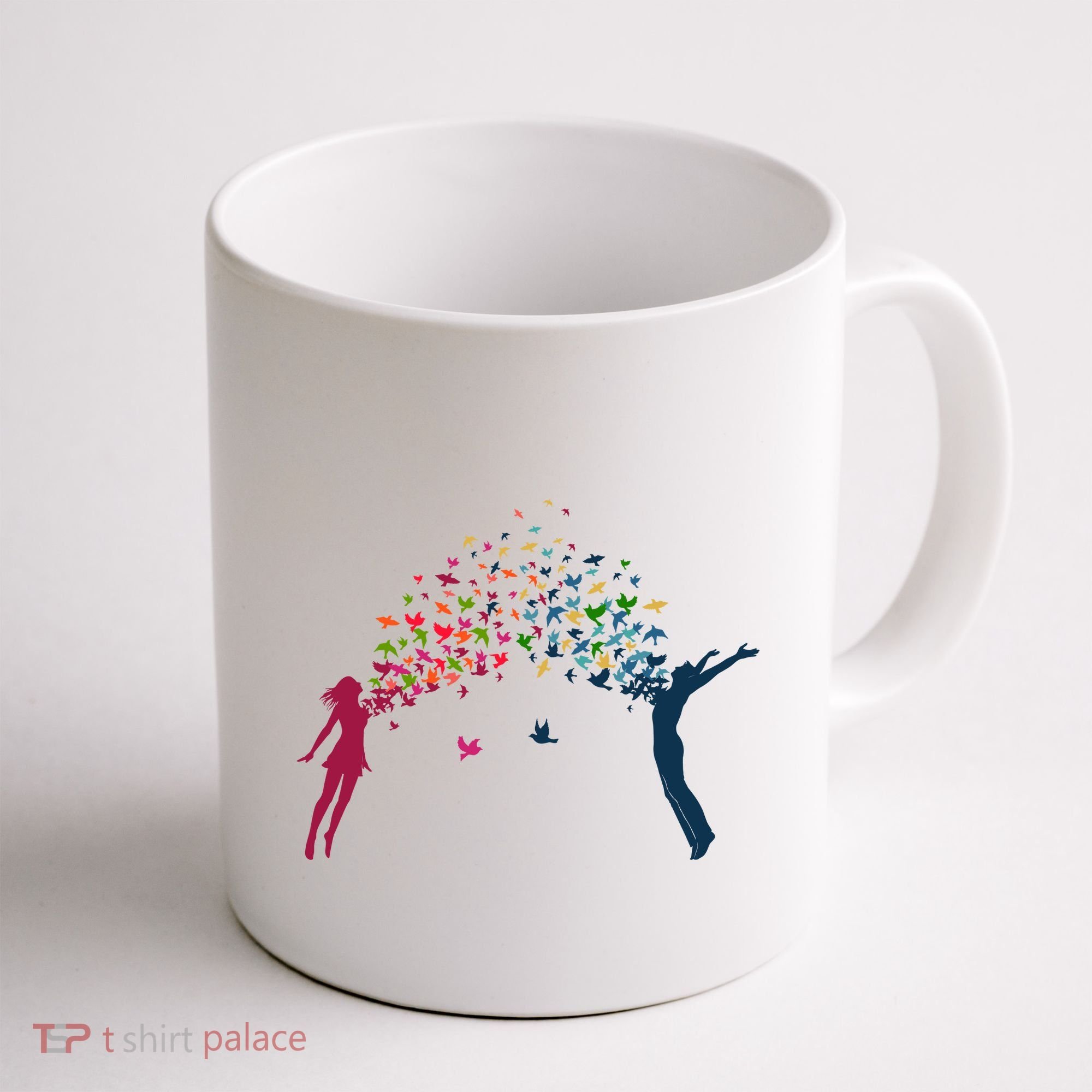 Rainbow Bird Flock Boy And Girl Coffee Mug