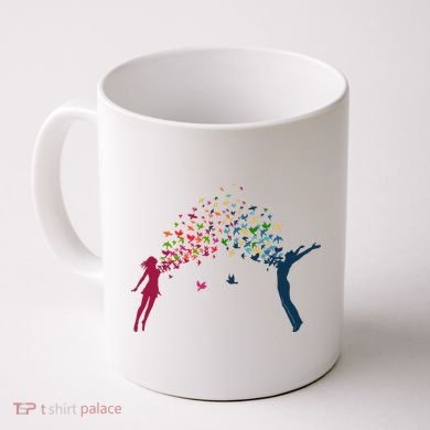 Rainbow Bird Flock Boy And Girl Coffee Mug