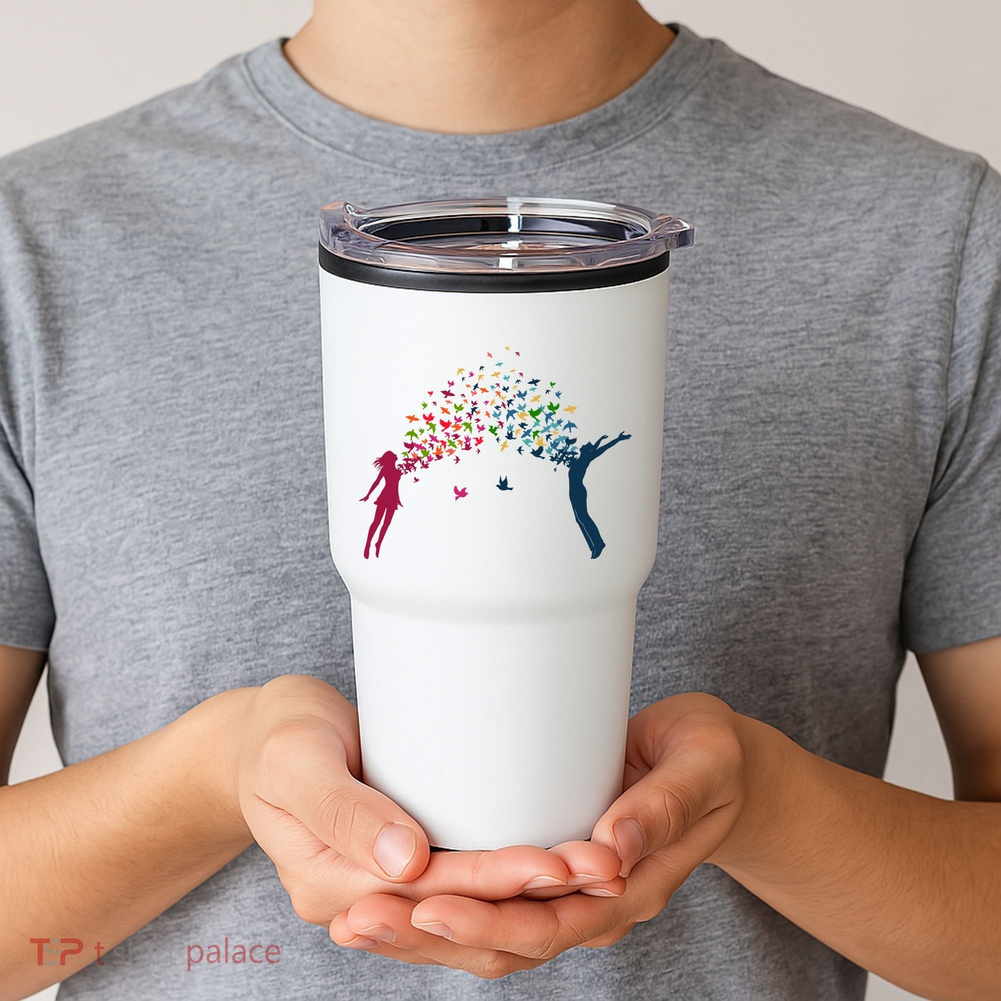 Rainbow Bird Flock Boy And Girl Tumbler