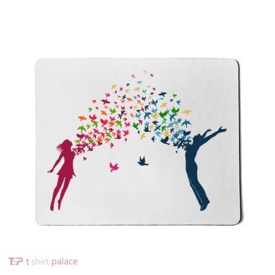 Rainbow Bird Flock Boy And Girl Mousepad