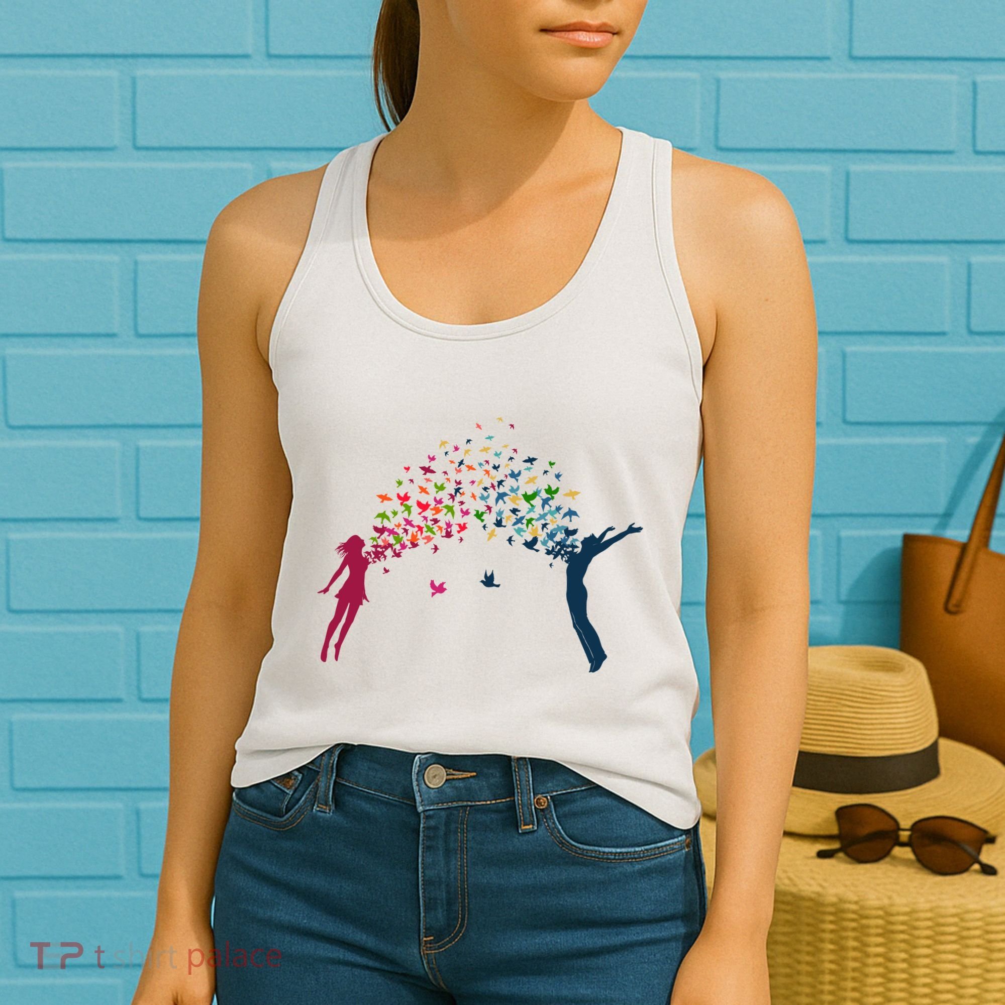 Rainbow Bird Flock Boy And Girl Women's Tank Top