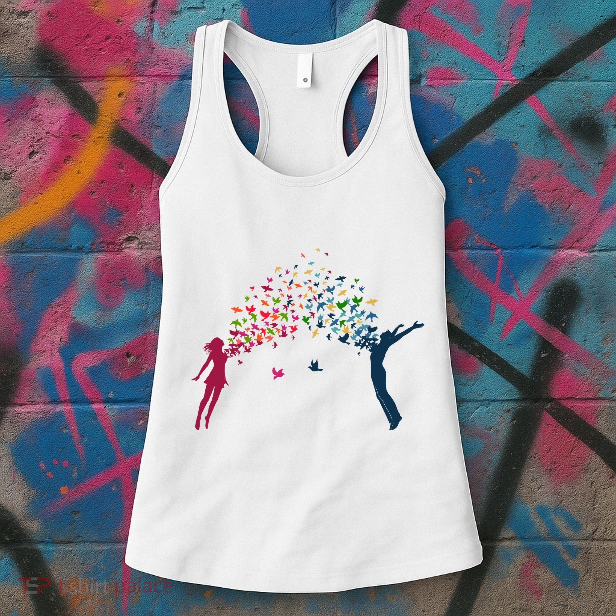 Rainbow Bird Flock Boy And Girl Women's Tank Top