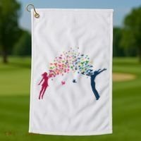 Rainbow Bird Flock Boy And Girl Golf Towel thumb 1