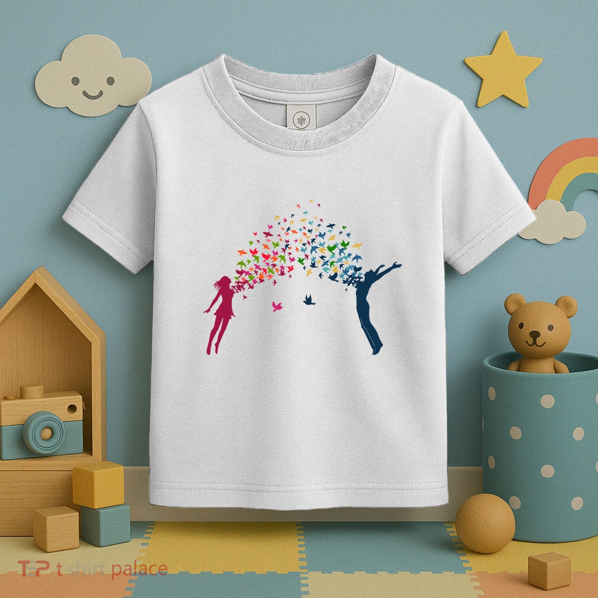 Rainbow Bird Flock Boy And Girl Toddler T-Shirt