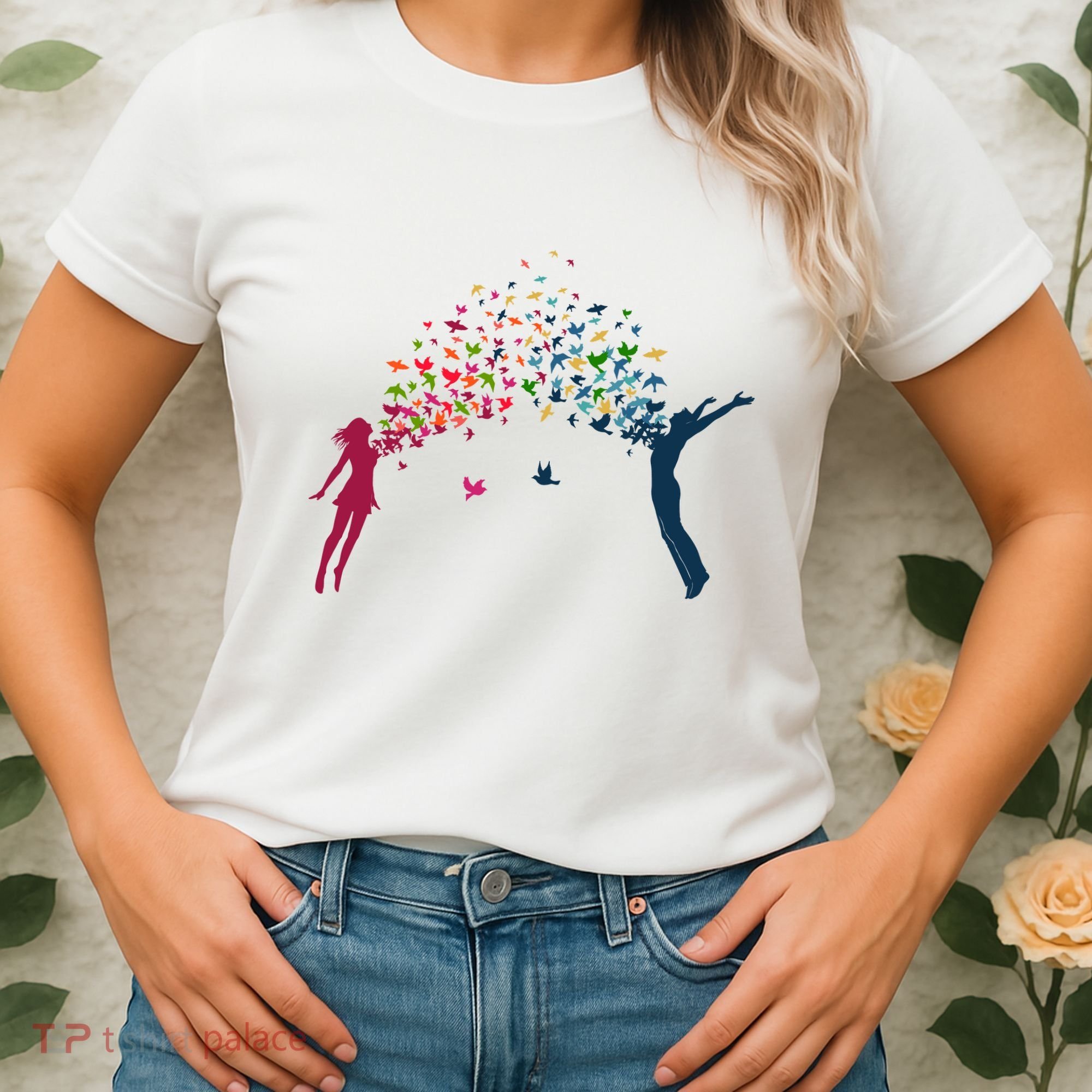 Rainbow Bird Flock Boy And Girl Women's T-Shirt