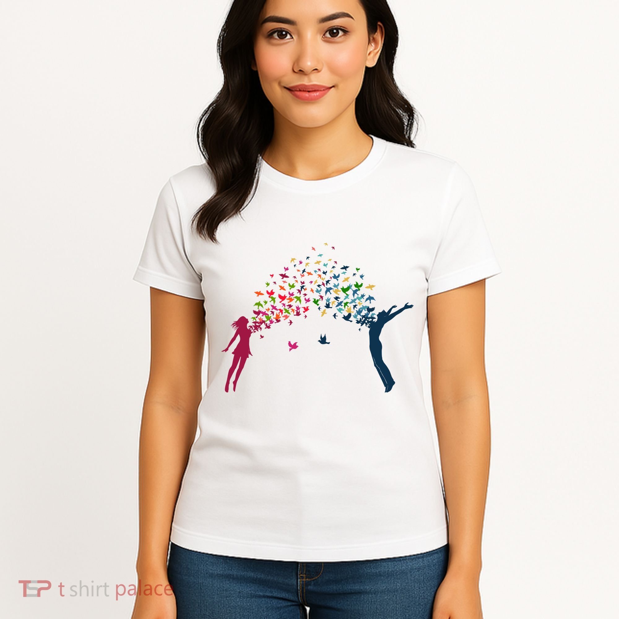 Rainbow Bird Flock Boy And Girl Women's T-Shirt