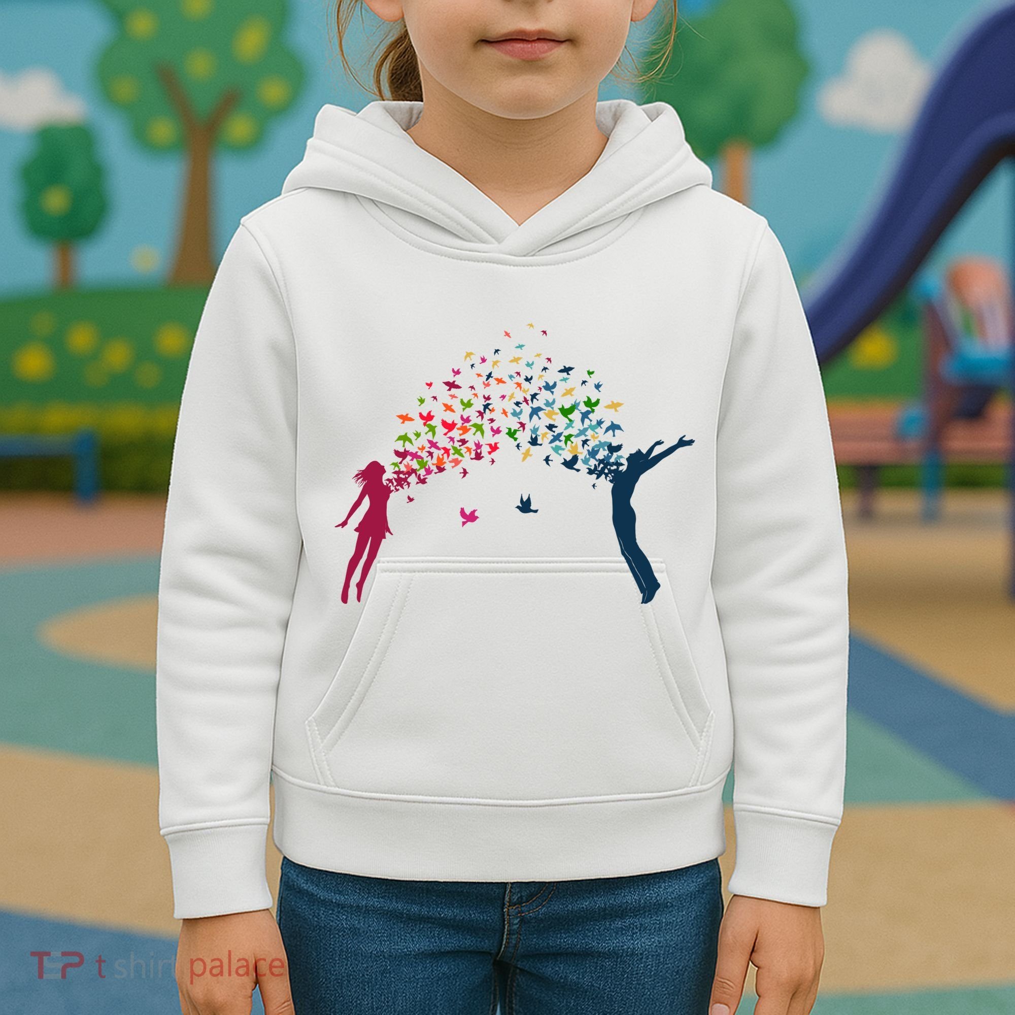 Rainbow Bird Flock Boy And Girl Kids Hoodie