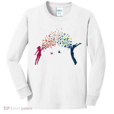 Rainbow Bird Flock Boy And Girl Kids Long Sleeve Shirt
