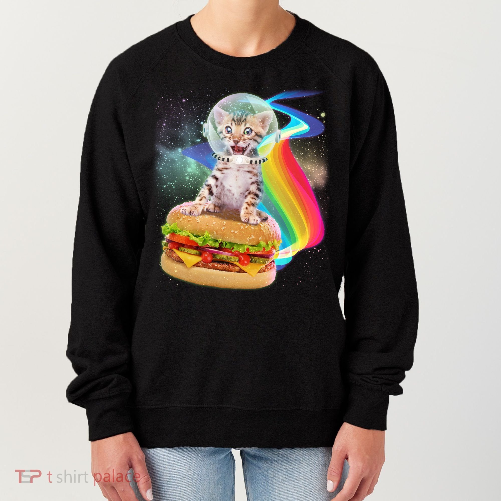 Rainbow Burger Space Cat Women's Sweatshirt