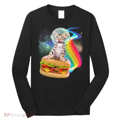 Rainbow Burger Space Cat Long Sleeve Shirt