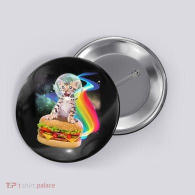 Rainbow Burger Space Cat Button