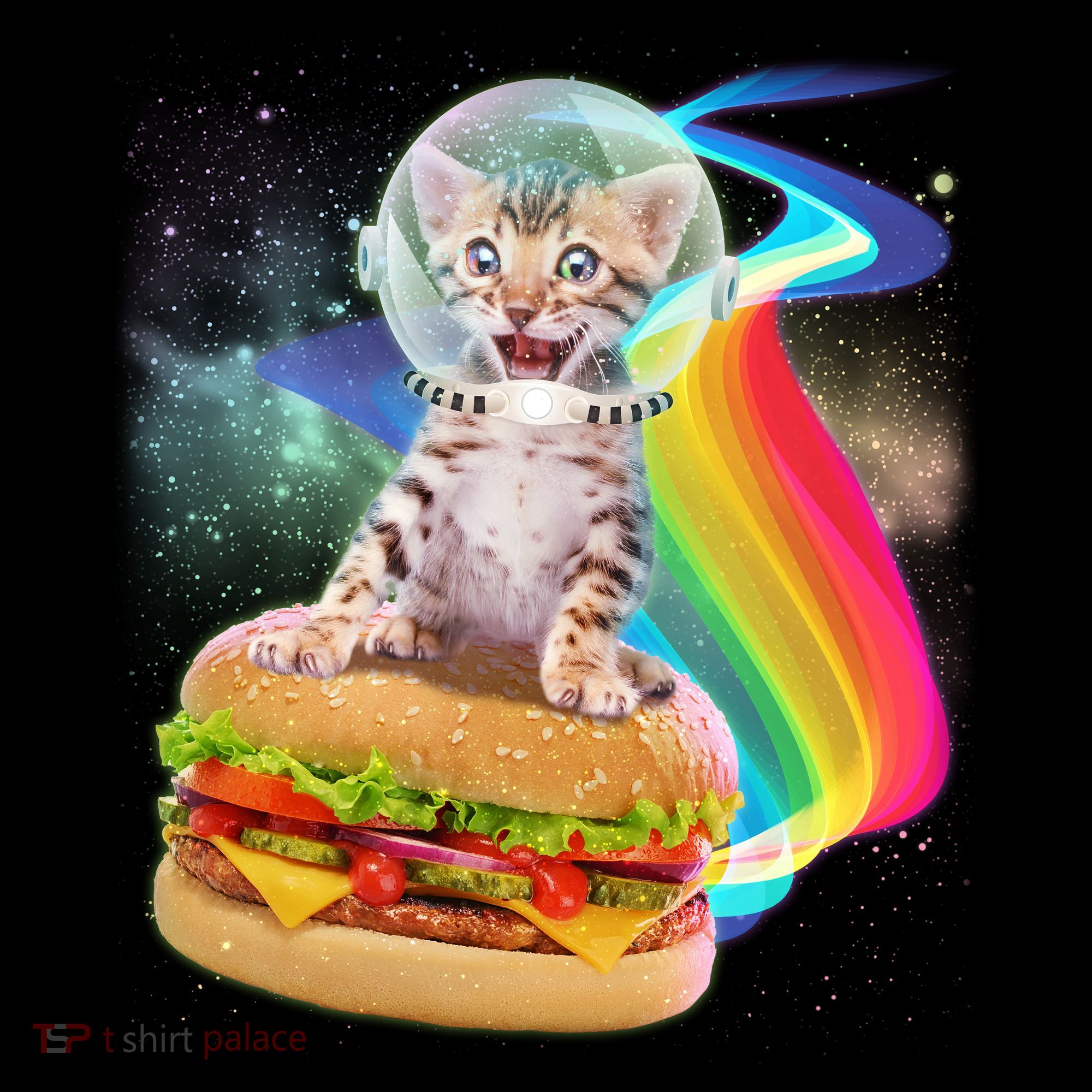 Rainbow Burger Space Cat Button