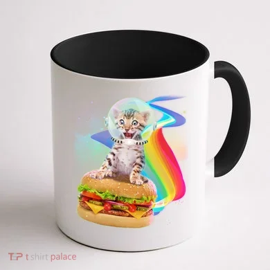 Rainbow Burger Space Cat Coffee Mug back