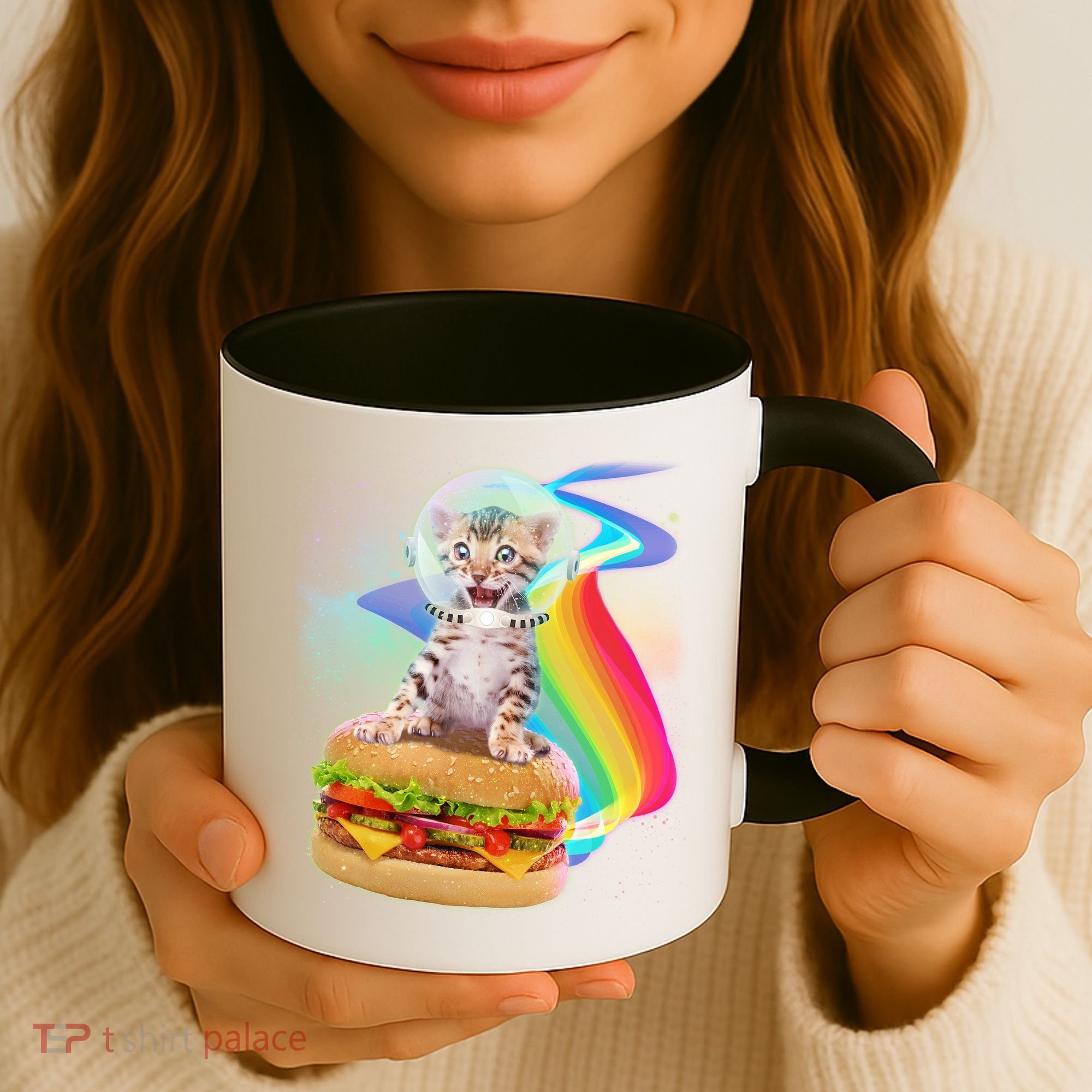Rainbow Burger Space Cat Coffee Mug