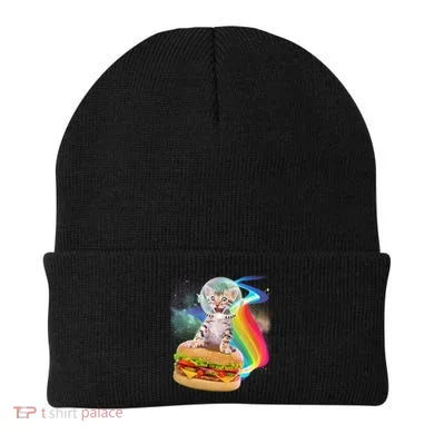 Rainbow Burger Space Cat Beanie