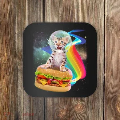Rainbow Burger Space Cat Coaster