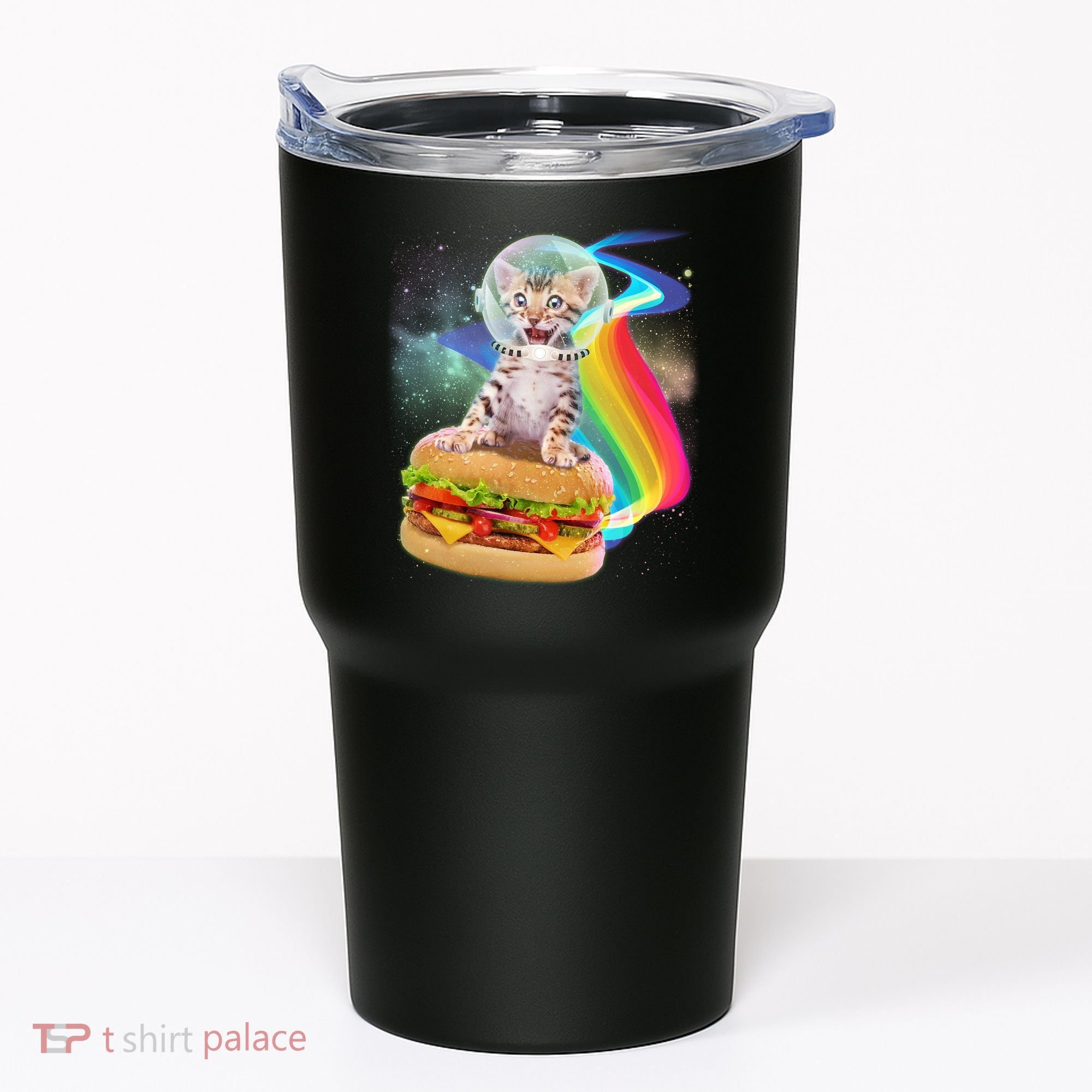 Rainbow Burger Space Cat Tumbler