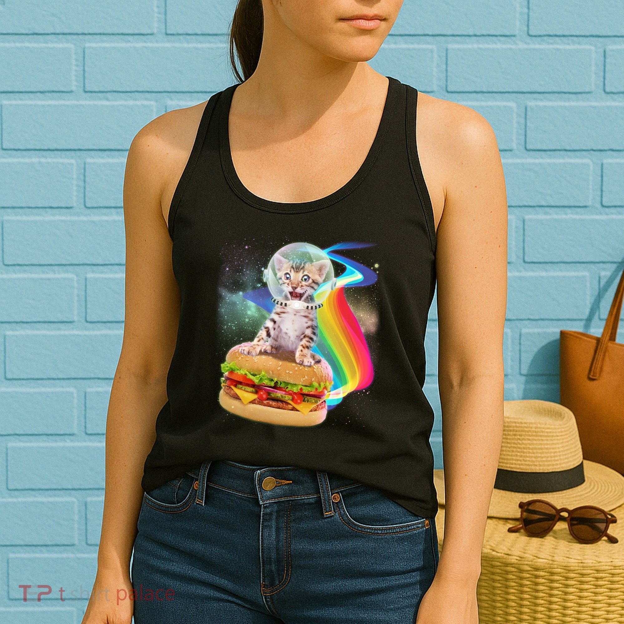 Rainbow Burger Space Cat Women's Tank Top