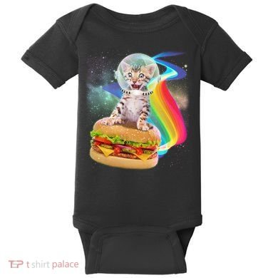 Rainbow Burger Space Cat Baby Bodysuit