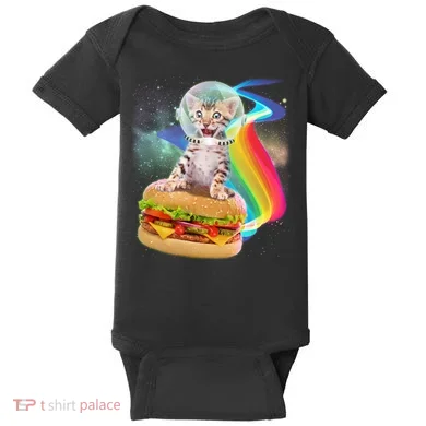 Rainbow Burger Space Cat Baby Bodysuit