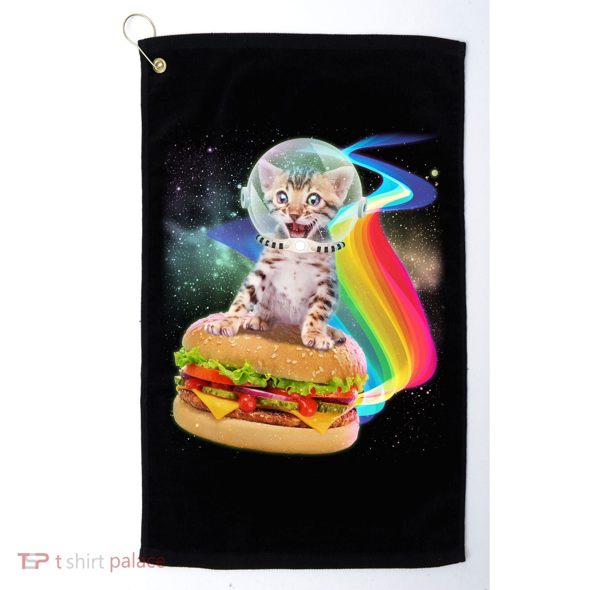 Rainbow Burger Space Cat Golf Towel