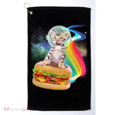 Rainbow Burger Space Cat Golf Towel