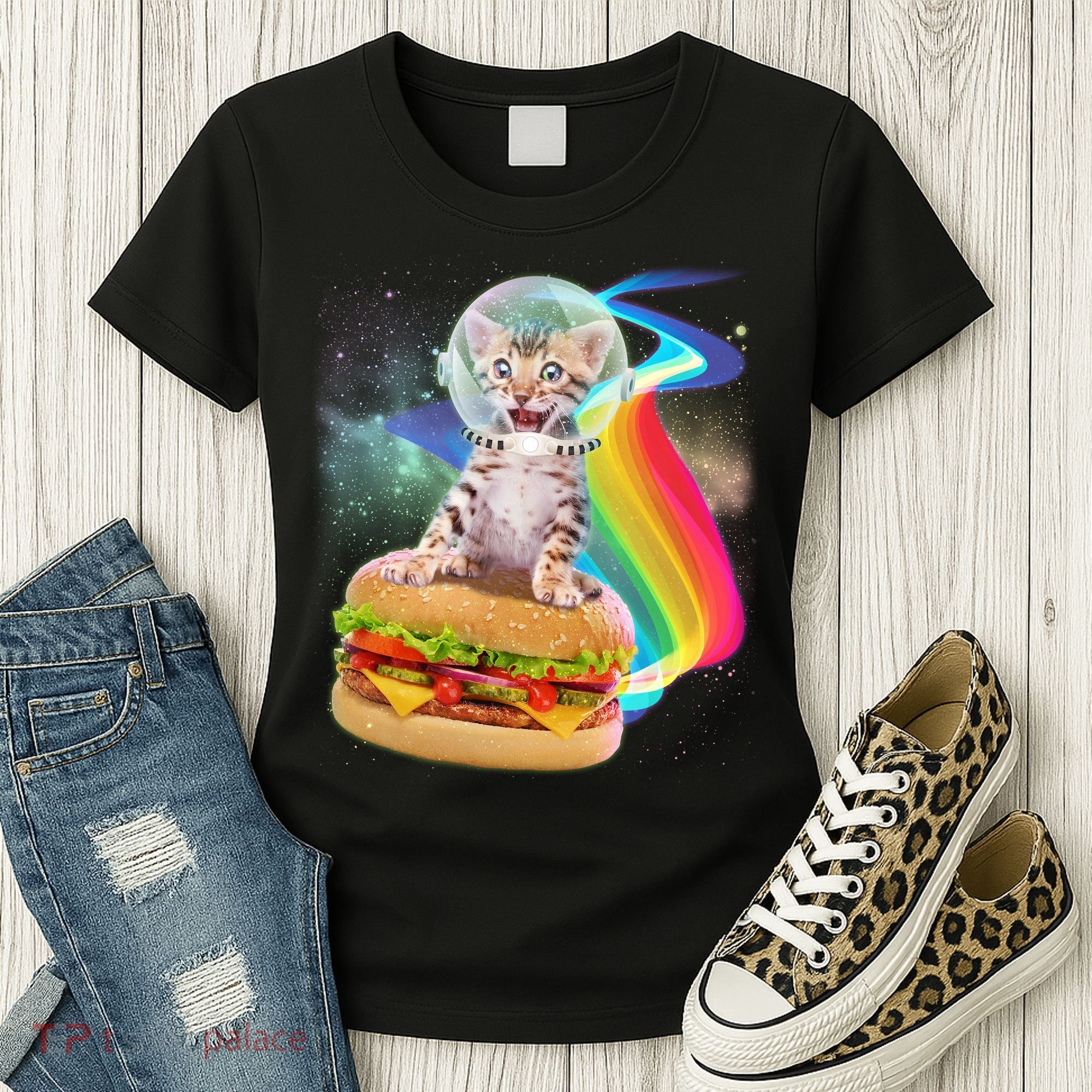 Rainbow Burger Space Cat Women's T-Shirt