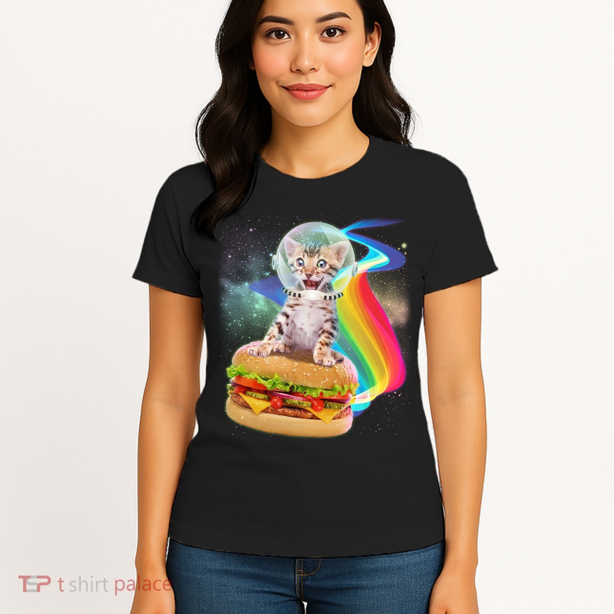 Rainbow Burger Space Cat Women's T-Shirt