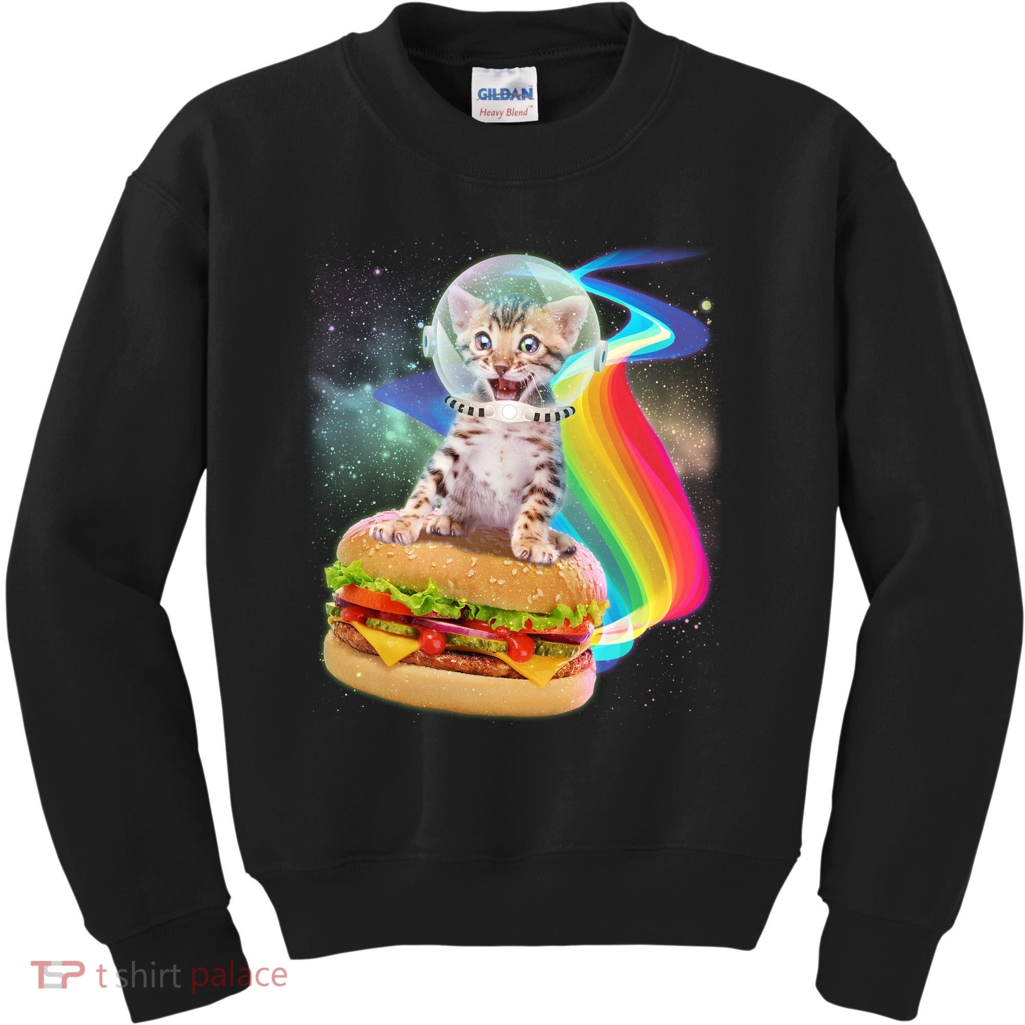 Rainbow Burger Space Cat Kids Sweatshirt