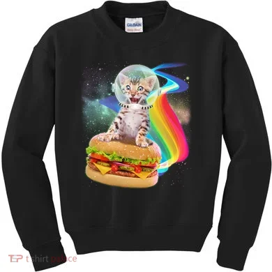 Rainbow Burger Space Cat Kids Sweatshirt